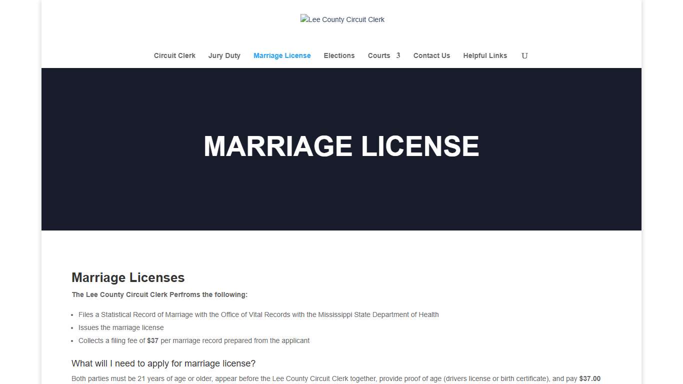 Marriage License - Lee County Circuit Clerk